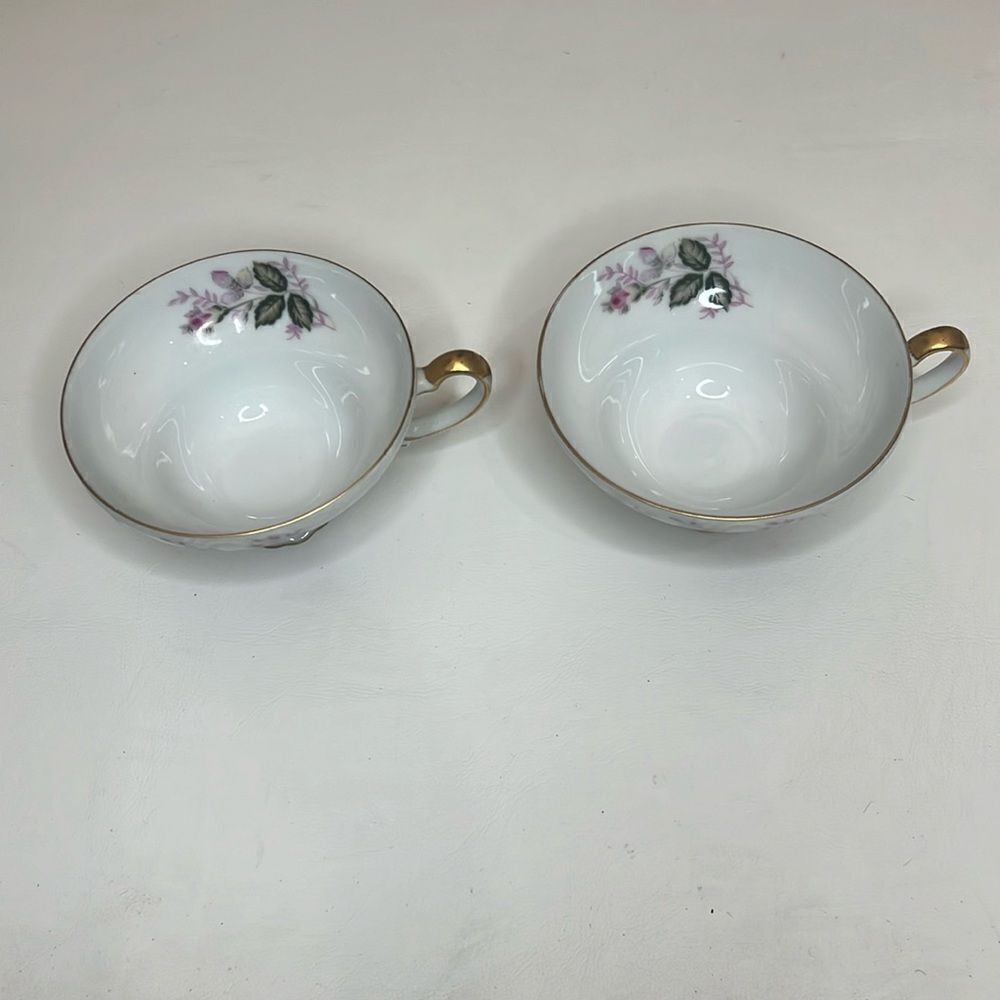 Harmony House Tea Cups Fine China Eugenie Rose Japan 6 Ounces Gold Set Of 2